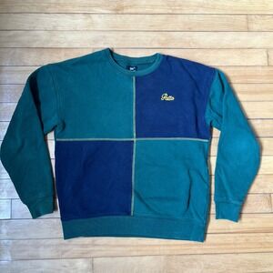 Patta Colorblock Crewneck Sweatshirt Green Navy Blue Contrast Stitch Logo Mens